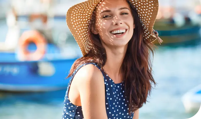 Happy woman with Blistex soft lips